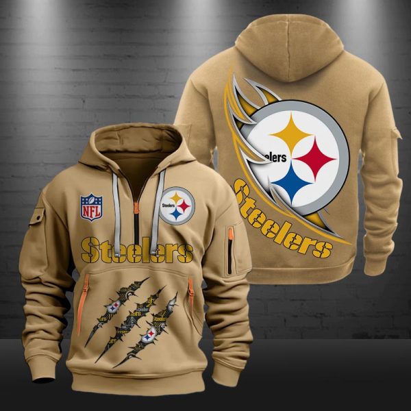 Pittsburgh Steelers Monster Scratch Logo NFL Quarter Zip Hoodie - Image 5