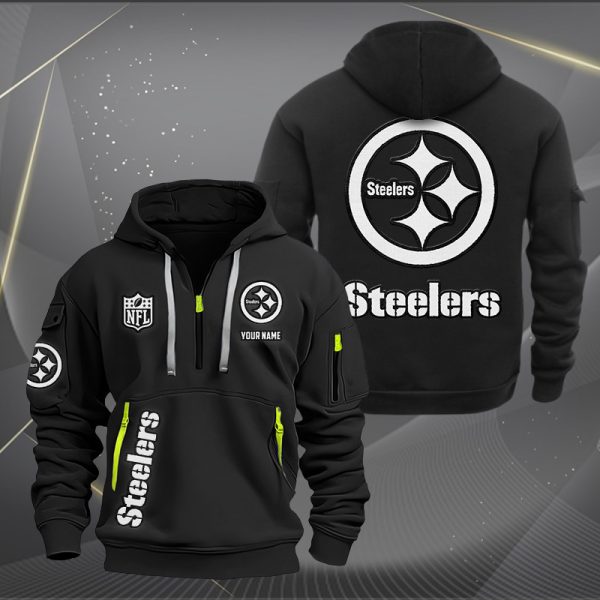 Pittsburgh Steelers White Logo NFL Quarter Zip Hoodie