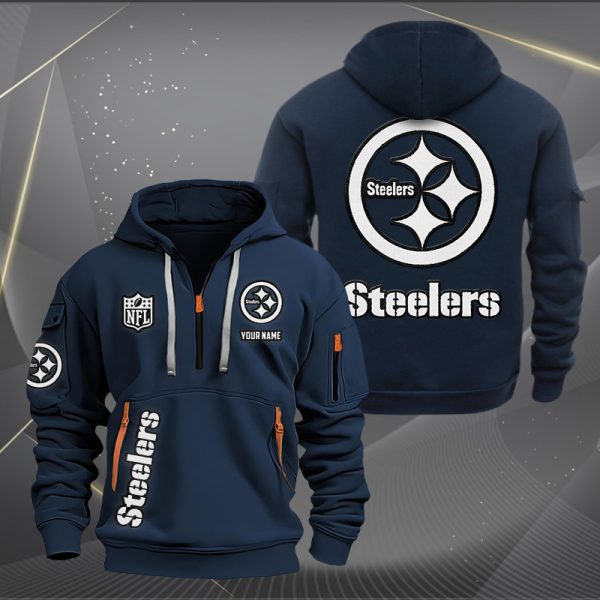 Pittsburgh Steelers White Logo NFL Quarter Zip Hoodie - Image 2