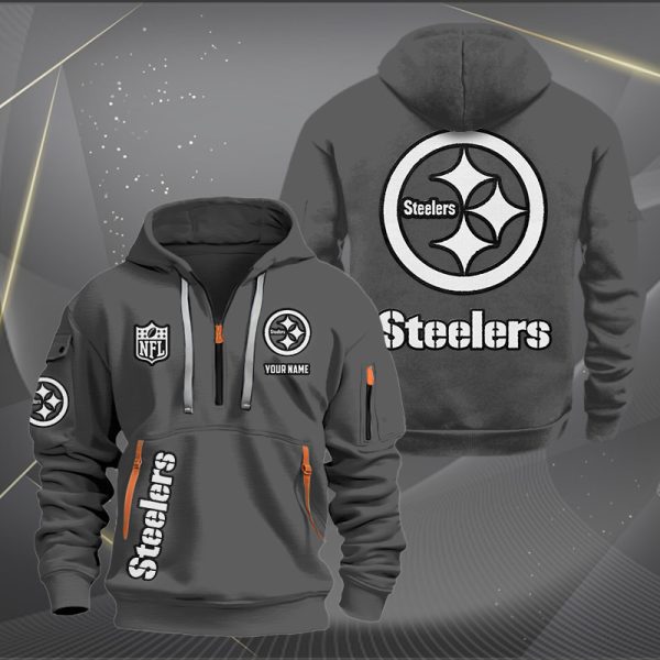Pittsburgh Steelers White Logo NFL Quarter Zip Hoodie - Image 3