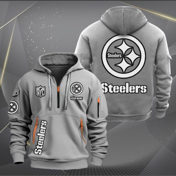 Pittsburgh Steelers White Logo NFL Quarter Zip Hoodie - Image 4