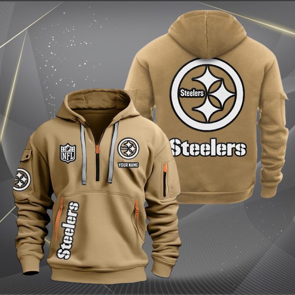 Pittsburgh Steelers White Logo NFL Quarter Zip Hoodie - Image 5
