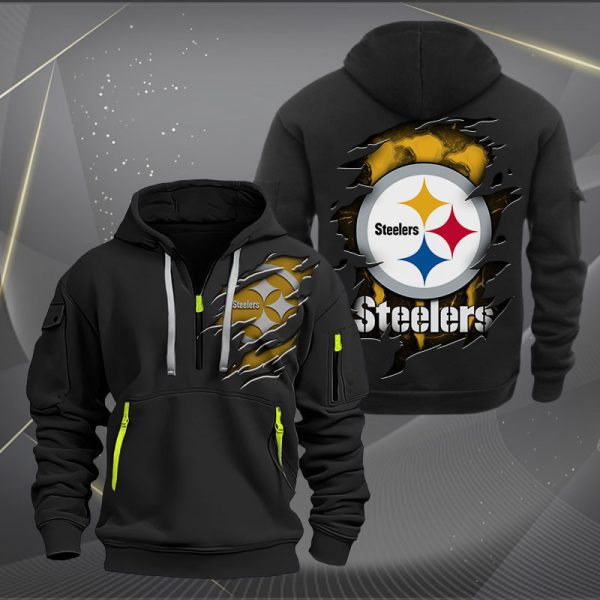 Pittsburgh Steelers Scratch Logo NFL Quarter Zip Hoodie Ver 232