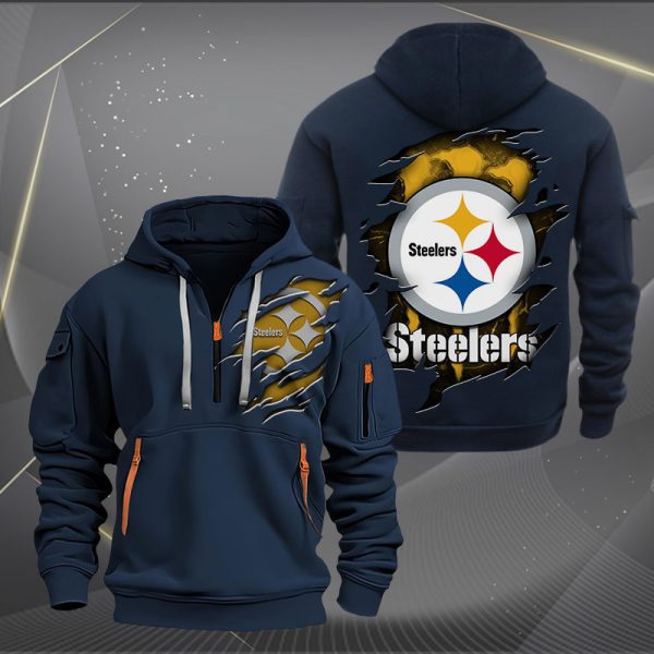 Pittsburgh Steelers Scratch Logo NFL Quarter Zip Hoodie Ver 232 - Image 2