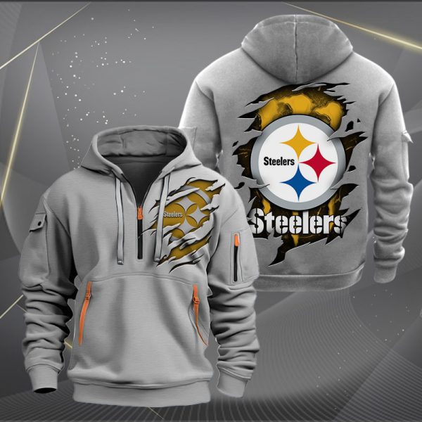 Pittsburgh Steelers Scratch Logo NFL Quarter Zip Hoodie Ver 232 - Image 3