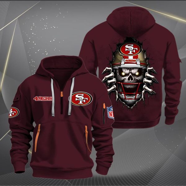 San Francisco 49ers Football Player Skull Quarter Zip Hoodie