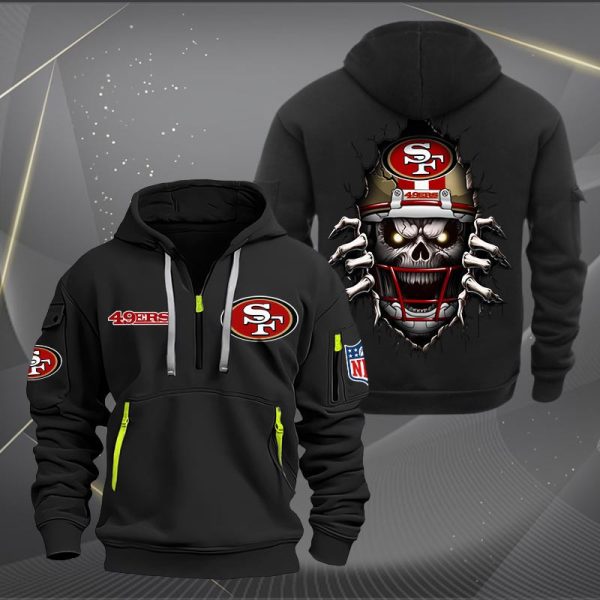 San Francisco 49ers Football Player Skull Quarter Zip Hoodie - Image 2