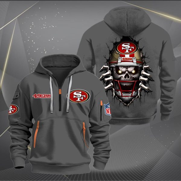 San Francisco 49ers Football Player Skull Quarter Zip Hoodie - Image 4