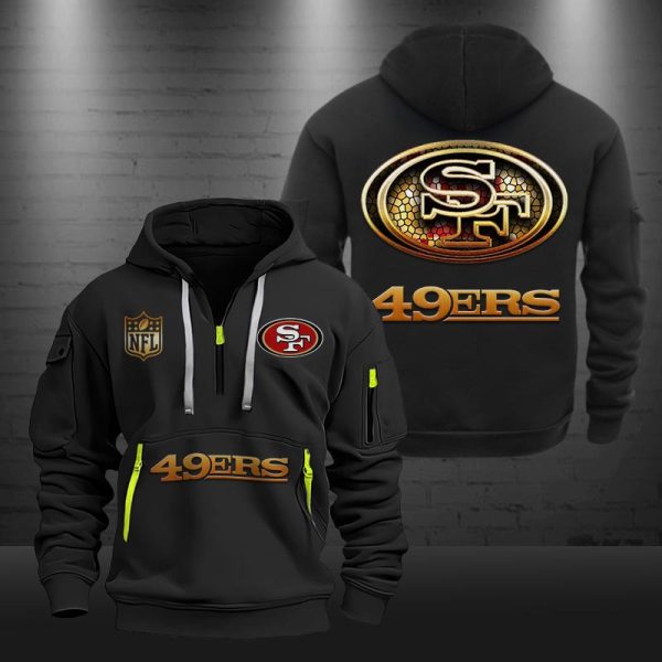 San Francisco 49ers Golden Logo NFL Quarter Zip Hoodie - Image 2