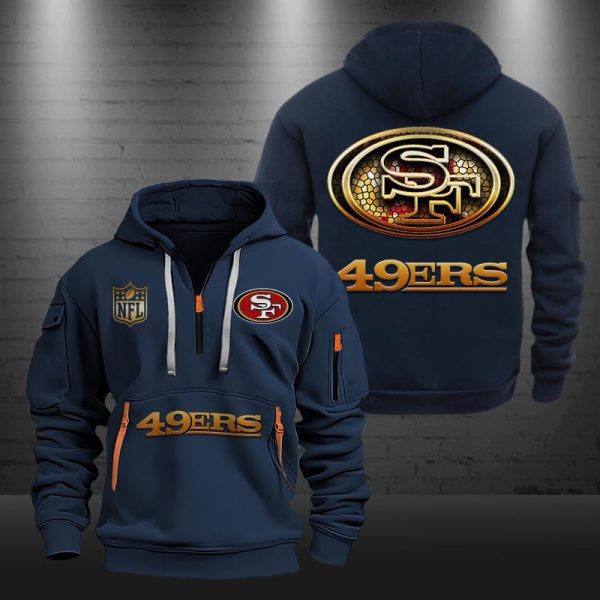 San Francisco 49ers Golden Logo NFL Quarter Zip Hoodie - Image 3