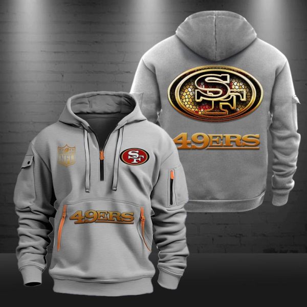 San Francisco 49ers Golden Logo NFL Quarter Zip Hoodie - Image 4
