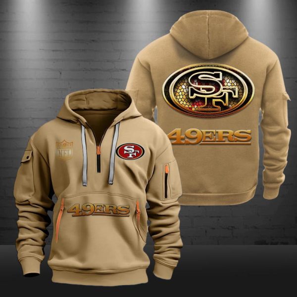 San Francisco 49ers Golden Logo NFL Quarter Zip Hoodie - Image 5