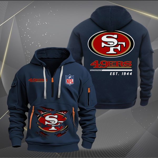 San Francisco 49ers Monster Scratch 2 Logo NFL Quarter Zip Hoodie - Image 2