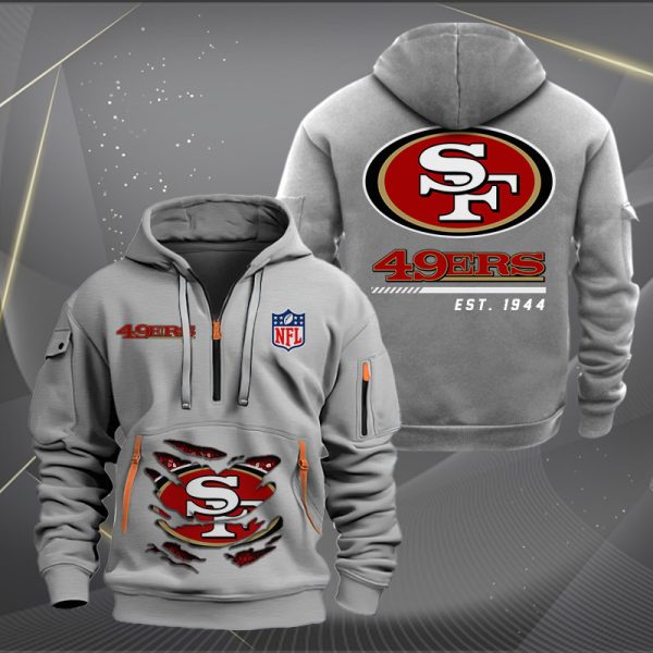 San Francisco 49ers Monster Scratch 2 Logo NFL Quarter Zip Hoodie - Image 3