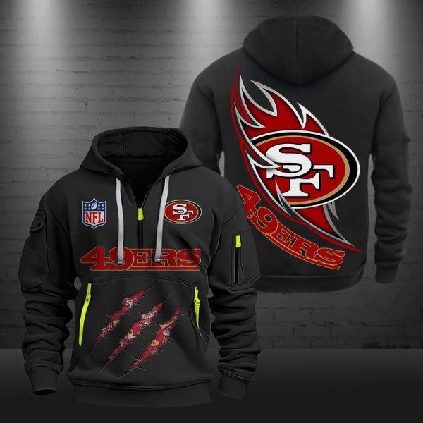 San Francisco 49ers Monster Scratch Logo NFL Quarter Zip Hoodie - Image 2
