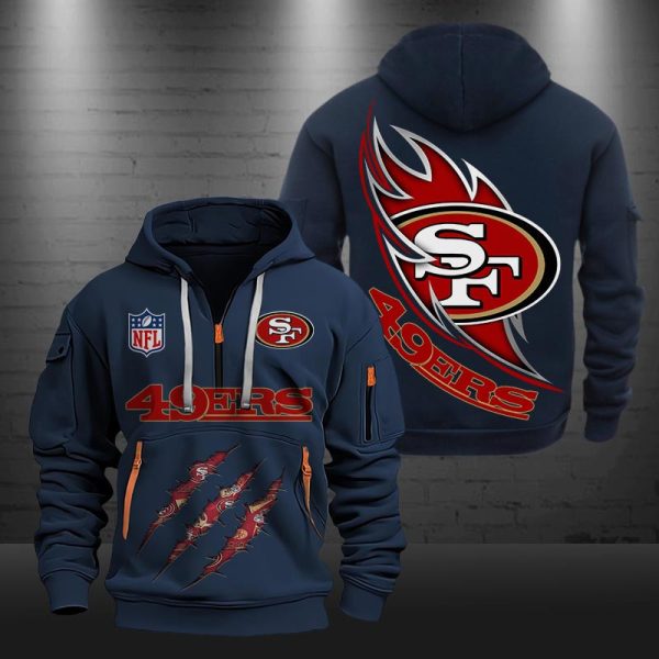San Francisco 49ers Monster Scratch Logo NFL Quarter Zip Hoodie - Image 3