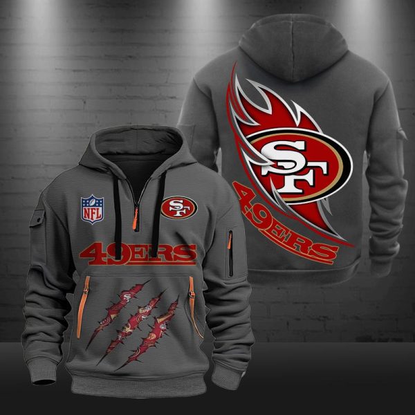 San Francisco 49ers Monster Scratch Logo NFL Quarter Zip Hoodie - Image 4