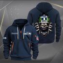 Seattle Seahawks Football Player Skull Quarter Zip Hoodie