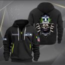 Seattle Seahawks Football Player Skull Quarter Zip Hoodie