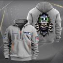 Seattle Seahawks Football Player Skull Quarter Zip Hoodie