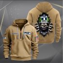 Seattle Seahawks Football Player Skull Quarter Zip Hoodie