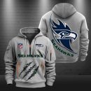 Seattle Seahawks Monster Scratch Logo NFL Quarter Zip Hoodie
