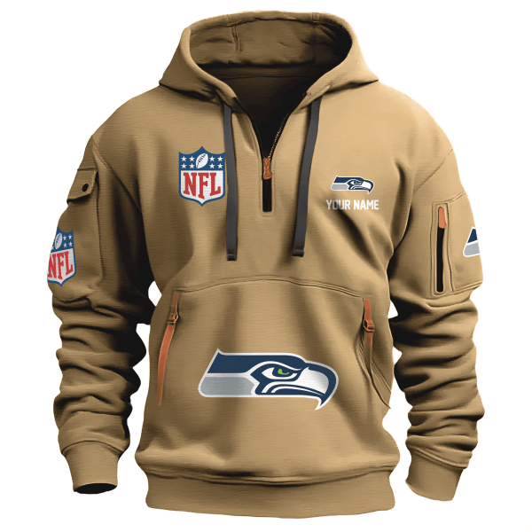 Seattle Seahawks Premium NFL Quarter Zip Hoodie - Image 3