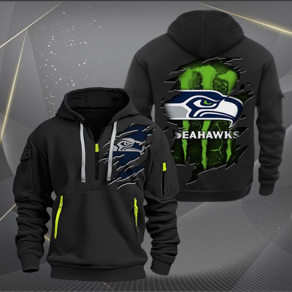 Seattle Seahawks Scratch Logo NFL Quarter Zip Hoodie Ver 239