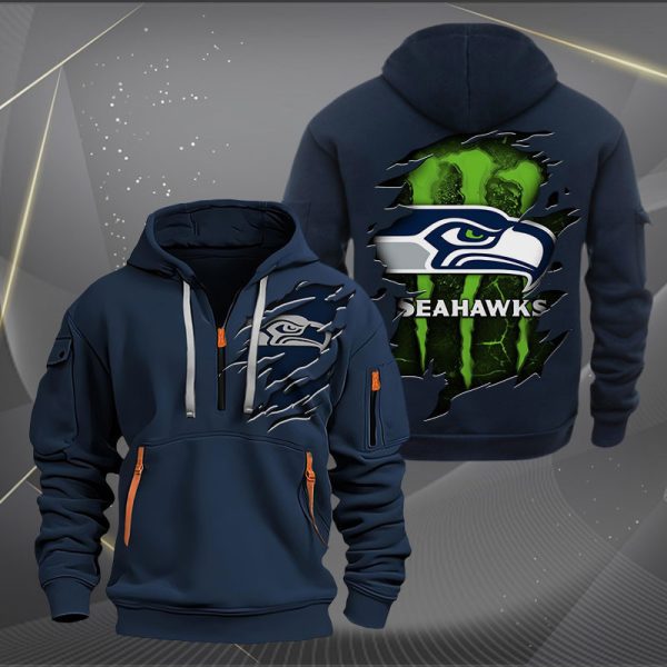 Seattle Seahawks Scratch Logo NFL Quarter Zip Hoodie Ver 239 - Image 2