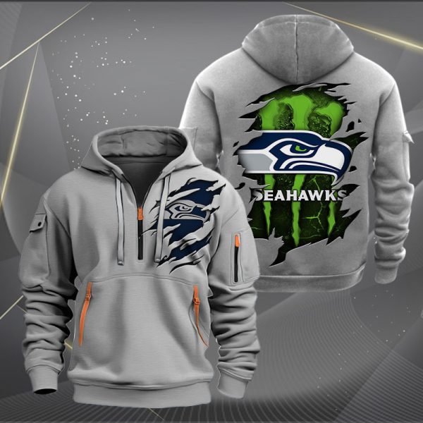 Seattle Seahawks Scratch Logo NFL Quarter Zip Hoodie Ver 239 - Image 3