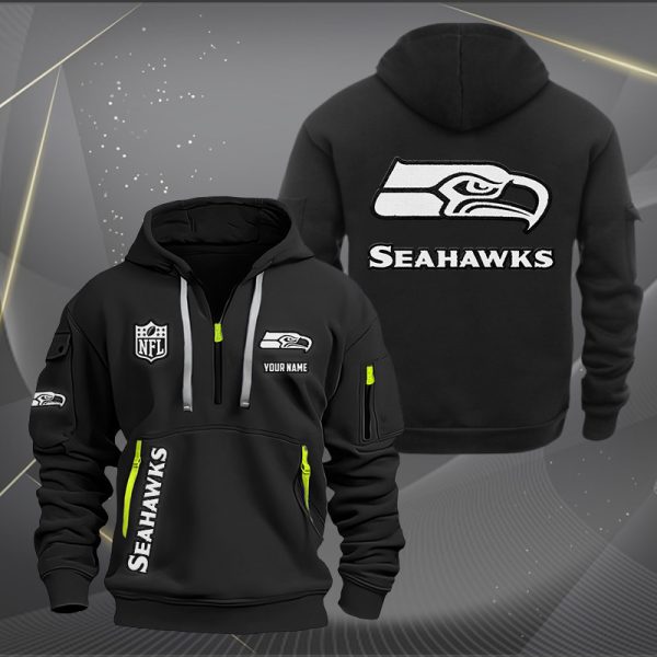 Seattle Seahawks White Logo NFL Quarter Zip Hoodie
