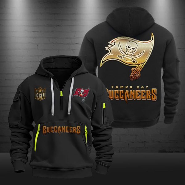 Tampa Bay Buccaneers Golden Logo NFL Quarter Zip Hoodie - Image 2