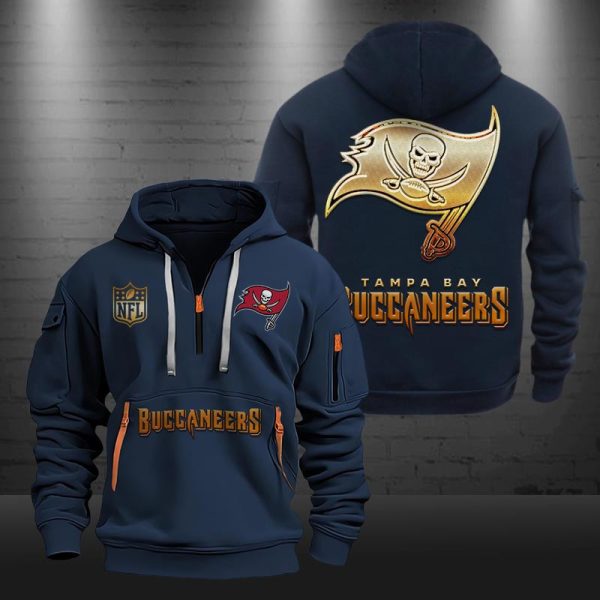 Tampa Bay Buccaneers Golden Logo NFL Quarter Zip Hoodie - Image 3