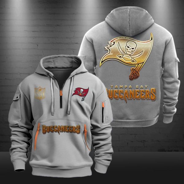 Tampa Bay Buccaneers Golden Logo NFL Quarter Zip Hoodie - Image 4