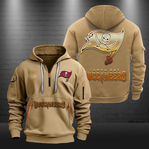 Tampa Bay Buccaneers Golden Logo NFL Quarter Zip Hoodie - Image 5