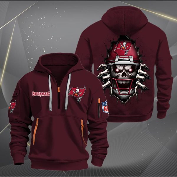 Tampa Bay Buccaneers Football Player Skull Quarter Zip Hoodie