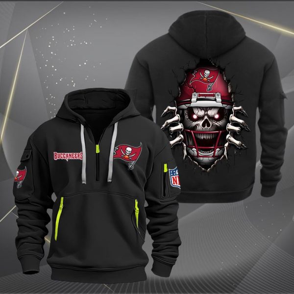 Tampa Bay Buccaneers Football Player Skull Quarter Zip Hoodie - Image 2