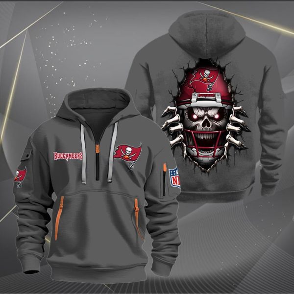 Tampa Bay Buccaneers Football Player Skull Quarter Zip Hoodie - Image 4