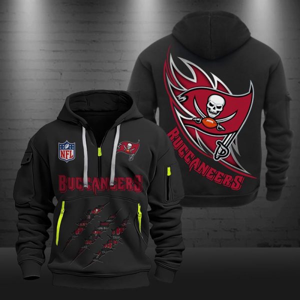 Tampa Bay Buccaneers Monster Scratch Logo NFL Quarter Zip Hoodie - Image 2