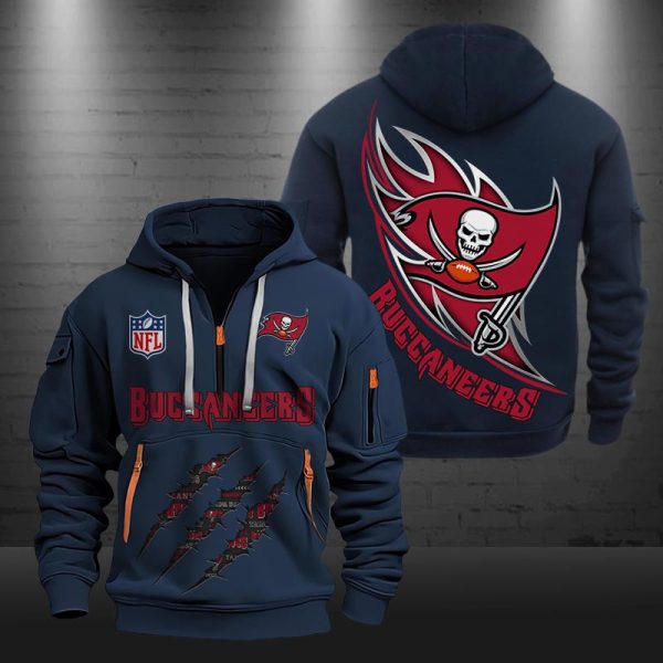 Tampa Bay Buccaneers Monster Scratch Logo NFL Quarter Zip Hoodie - Image 3