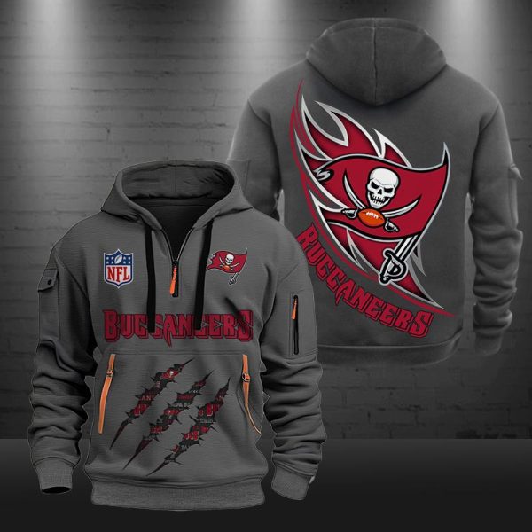 Tampa Bay Buccaneers Monster Scratch Logo NFL Quarter Zip Hoodie - Image 4