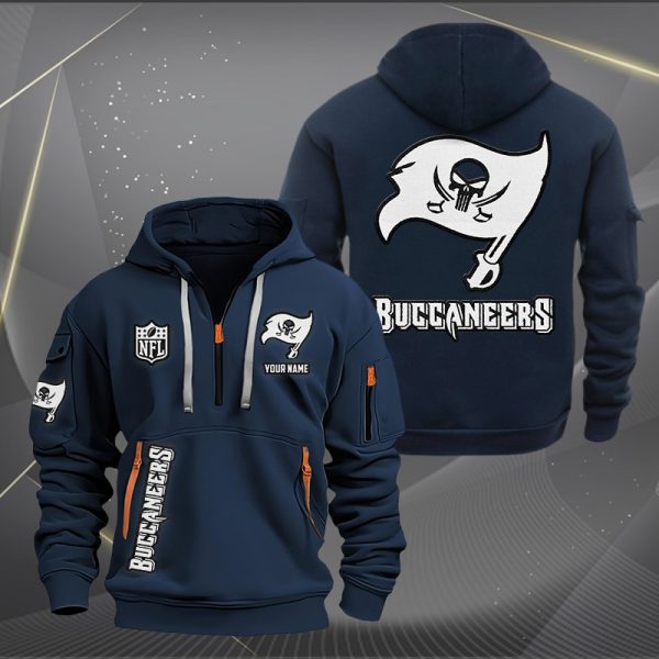 Tampa Bay Buccaneers White Logo NFL Quarter Zip Hoodie - Image 2