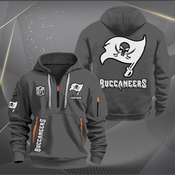 Tampa Bay Buccaneers White Logo NFL Quarter Zip Hoodie - Image 3