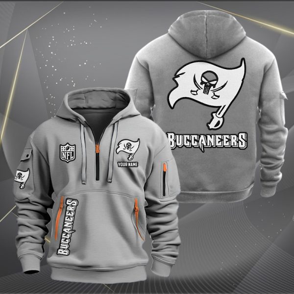 Tampa Bay Buccaneers White Logo NFL Quarter Zip Hoodie - Image 4