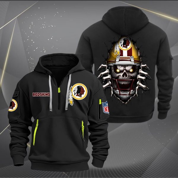 Washington Commanders Football Player Skull Quarter Zip Hoodie - Image 2