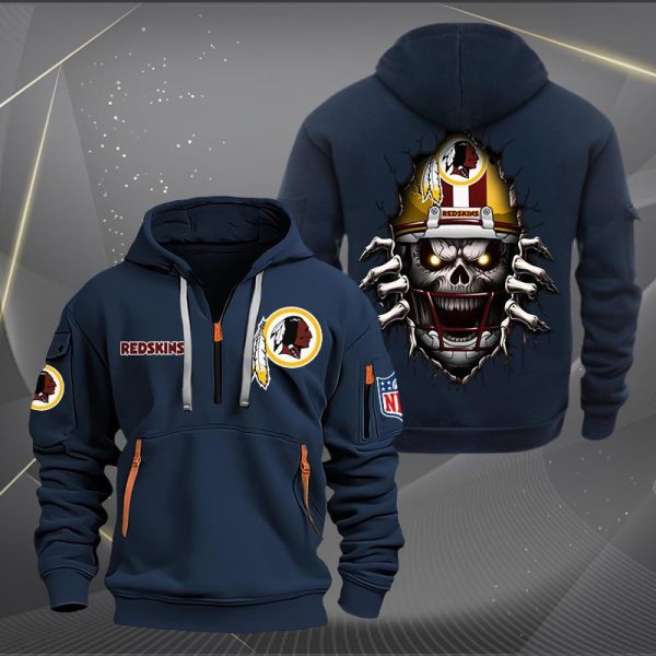 Washington Commanders Football Player Skull Quarter Zip Hoodie - Image 3