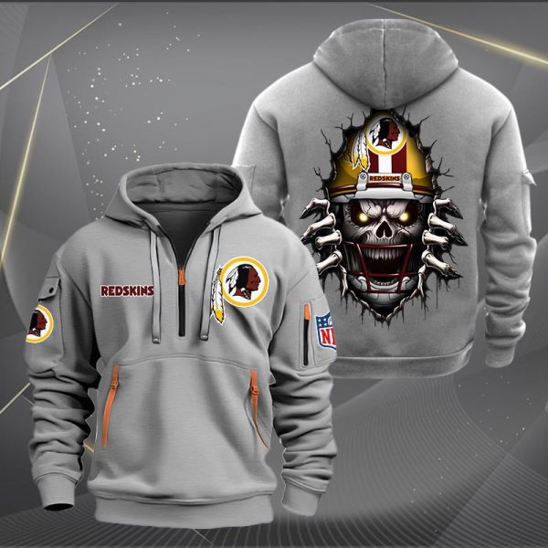 Washington Commanders Football Player Skull Quarter Zip Hoodie - Image 5