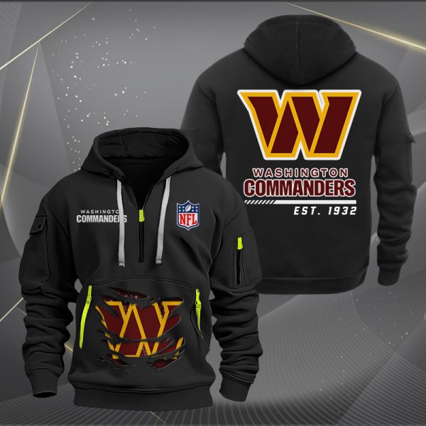Washington Commanders Monster Scratch 2 Logo NFL Quarter Zip Hoodie