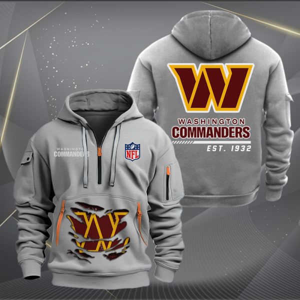 Washington Commanders Monster Scratch 2 Logo NFL Quarter Zip Hoodie - Image 3