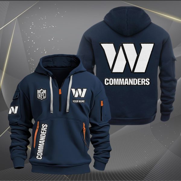 Washington Commanders White Logo NFL Quarter Zip Hoodie - Image 2